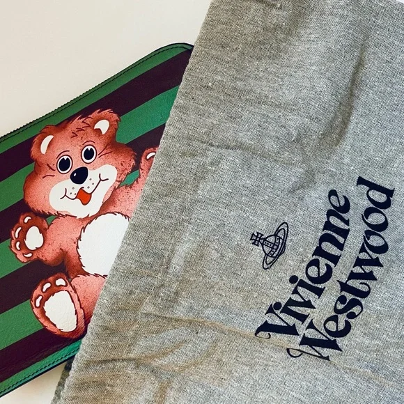 Vivienne Westwood RARE GREEN STRIPE TEDDY BEAR CLUTCH NWT AW15
